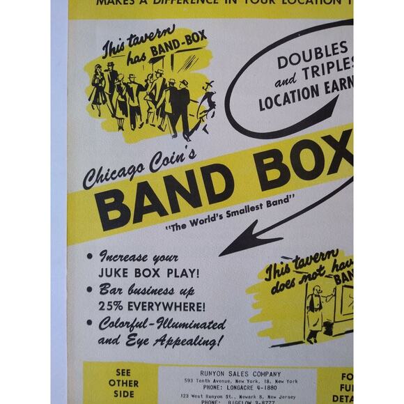 Chicago Coin Band Box Jukebox Flyer 1952 Original Animated Manikin Musicians NOS - Picture 6 of 11
